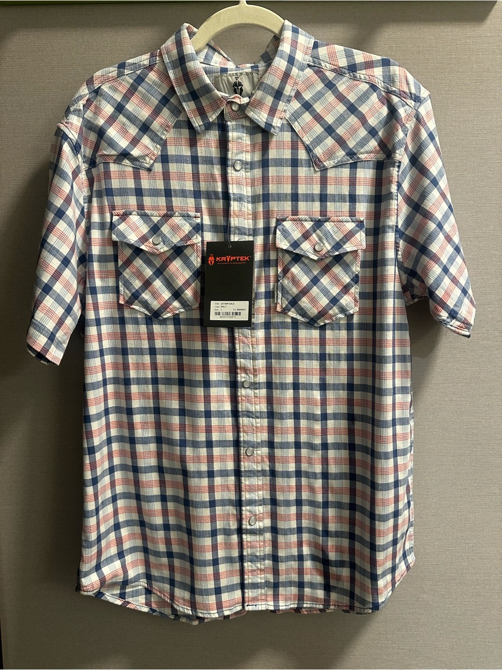 Kryptek Plaid Salt Color Short Sleeve Snap Button Collared Shirt Size L NWT